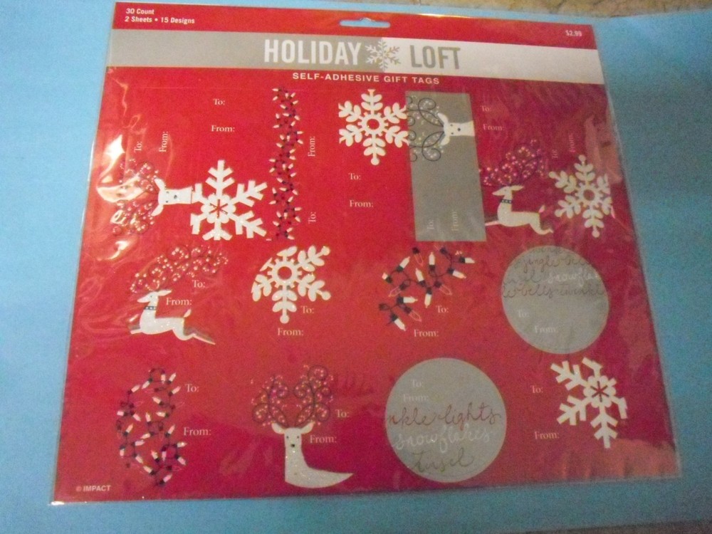 New !  3 X 30 counts Holiday Loft  Self Adhesive gift Tags