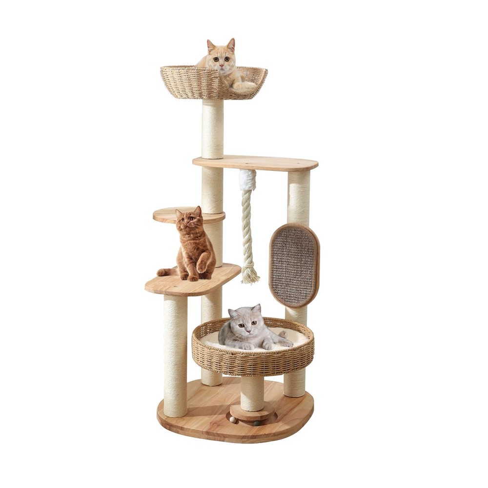 Large Cat Tree Tower 49.6" with Scratching Post, Multi-Level Condo & Bed