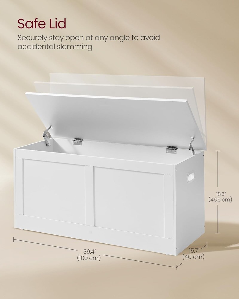 Versatile Storage Bench with Safety Hinges - Perfect for Entryway, Cloud White