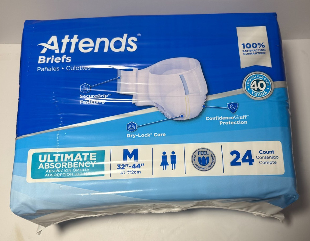 Attends Advanced Brief Tab Closure Medium Disposable Heavy Absorbency Pack of 24
