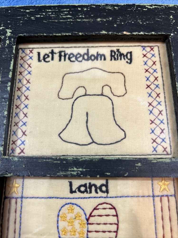 Patriotic Primitive Style Stitch Artwork Wall Hanging Vintage Sampler