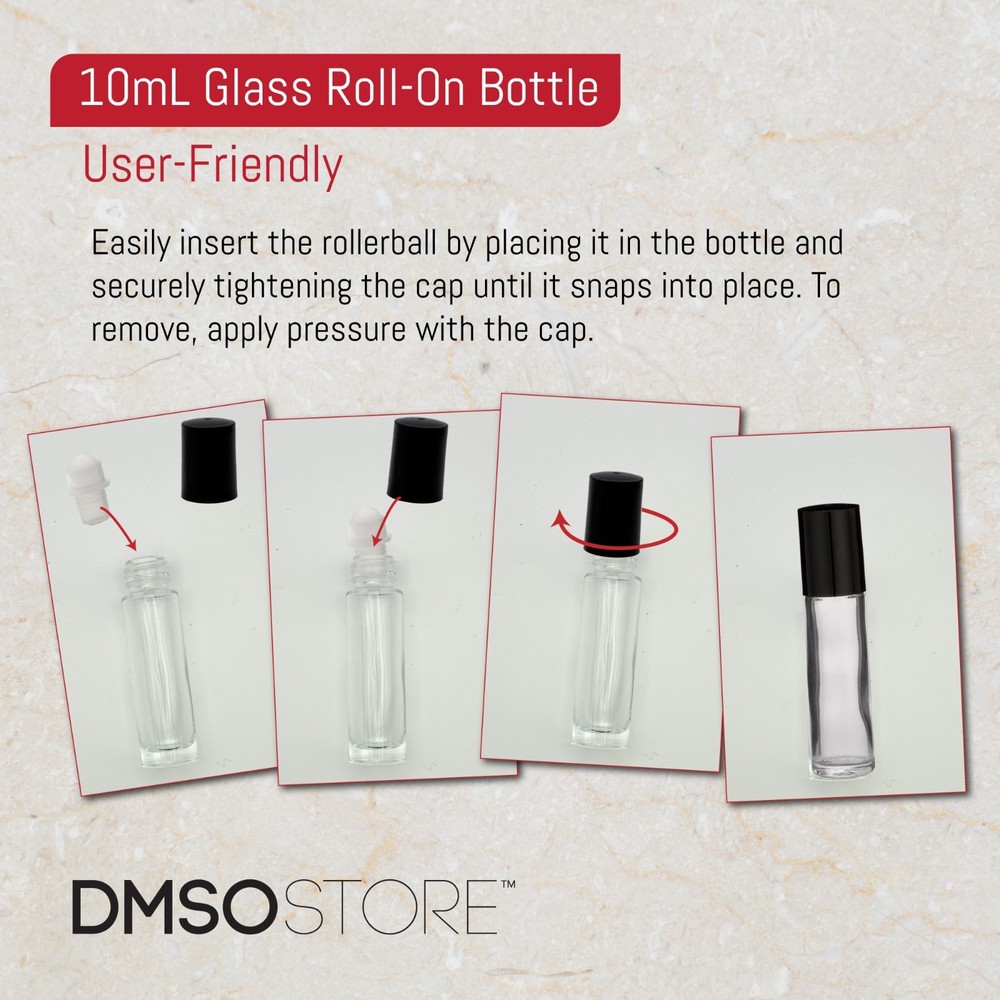 12-Pack Refillable 10ml Glass Roll-On Bottles with Black Caps