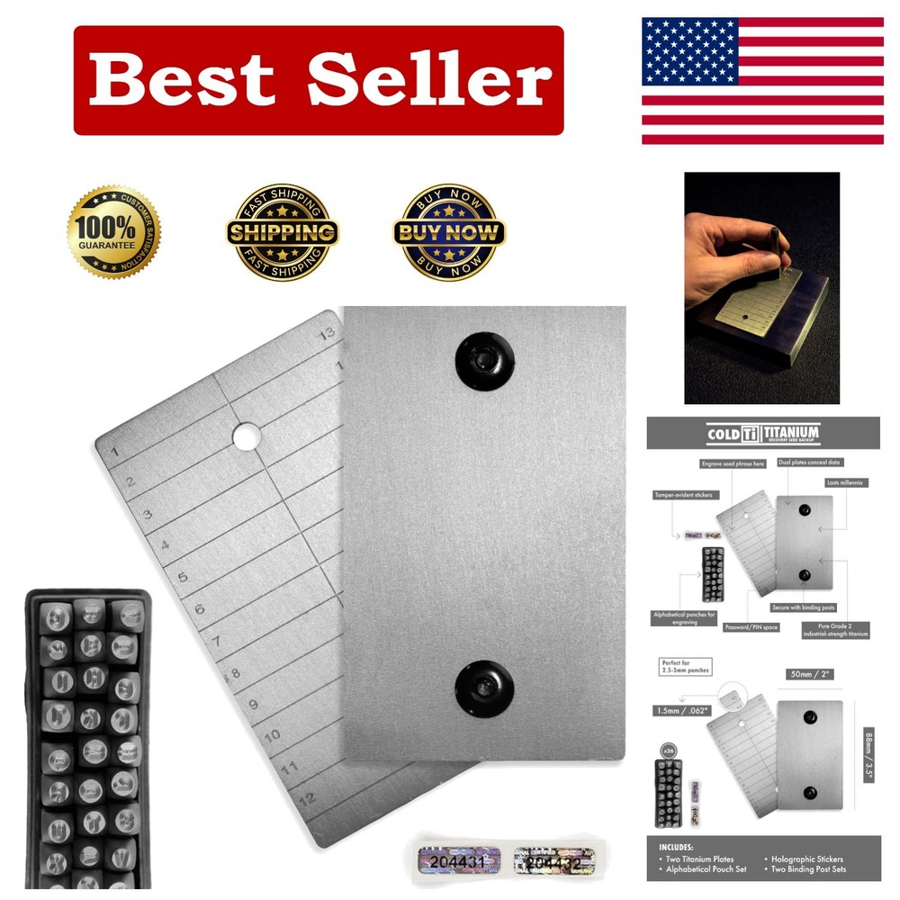 Ultra-Secure Titanium Bitcoin Seed Plates - 2 Plates with Punch Set Included