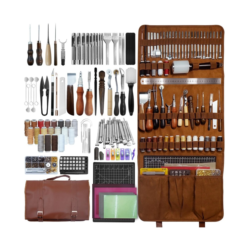 ESMING Leather Tooling Kit Craft Tools Leather Working Kit with Cutting Mats ...