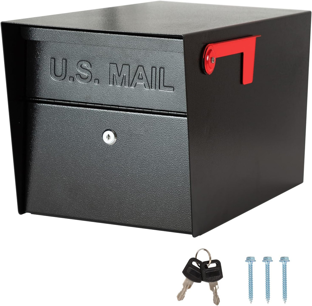 Secure All-Metal Locking Mailbox with 2 Keys - Modern Black Design