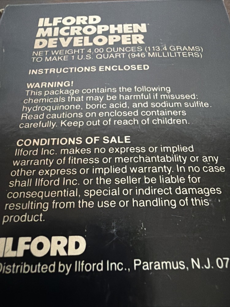 3 - ILFORD Microphen High Speed Developer Normal & Push Processing B & W Film