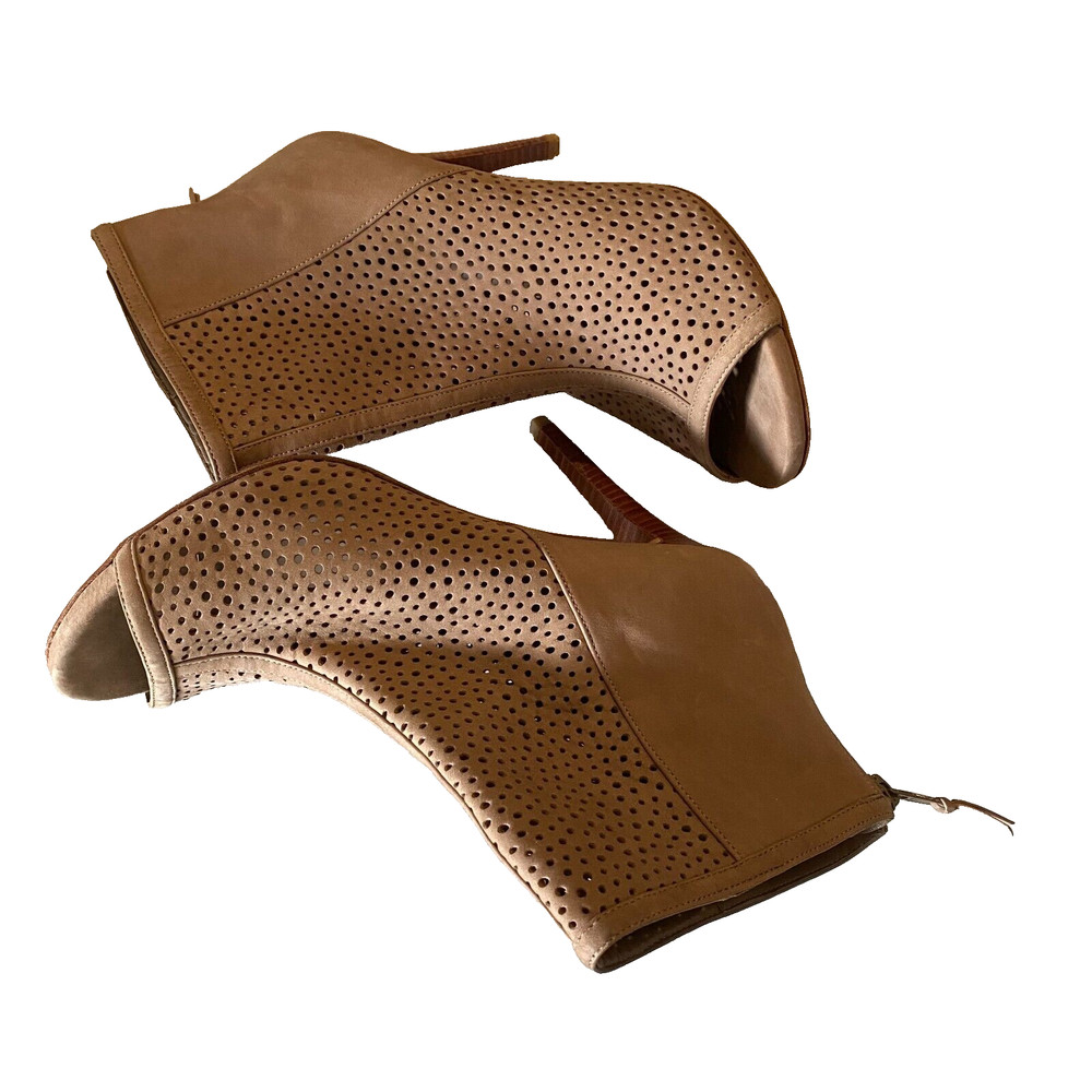stuart weitzman booties size 9.5 tan perforated open toe