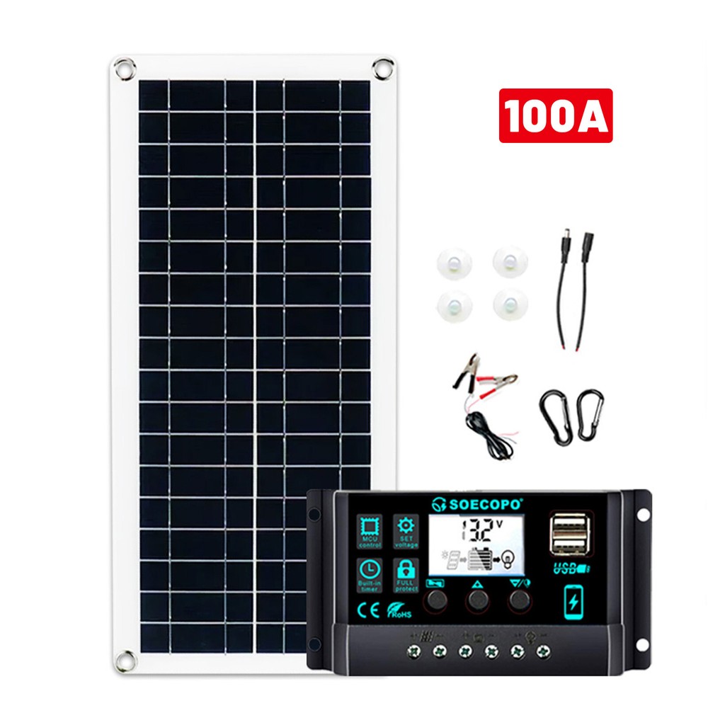 Solar Panel Kit 10A-100A Controller 12-18V Battery Charger Dual USB Caravan
