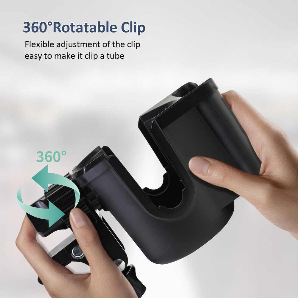 Universal Stroller Cup Holder with Phone Mount 360° Rotating Clip