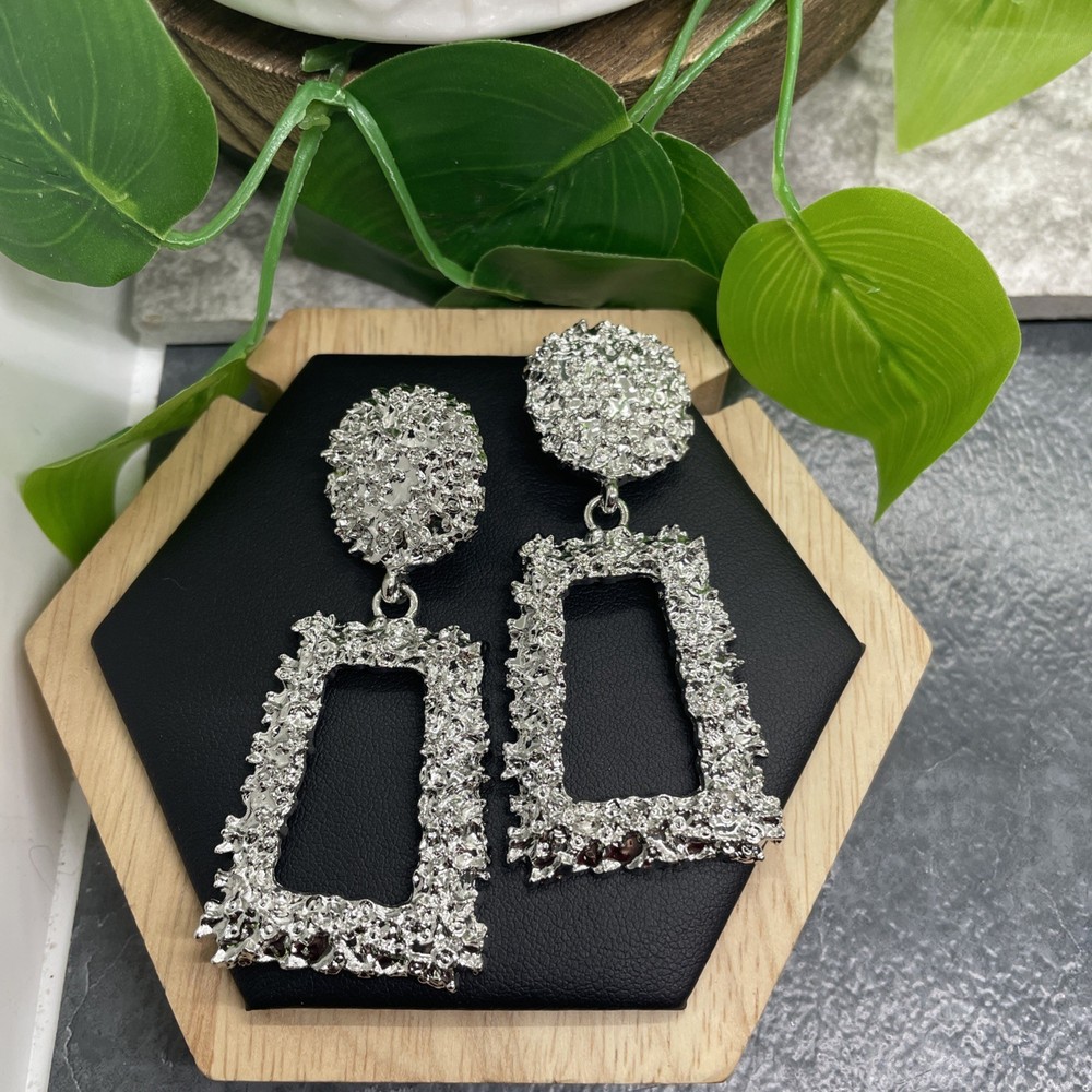 2.75” Earring Set Clip-On Silver-tone Retro Boho Dangle Drop New Free Ship B6310
