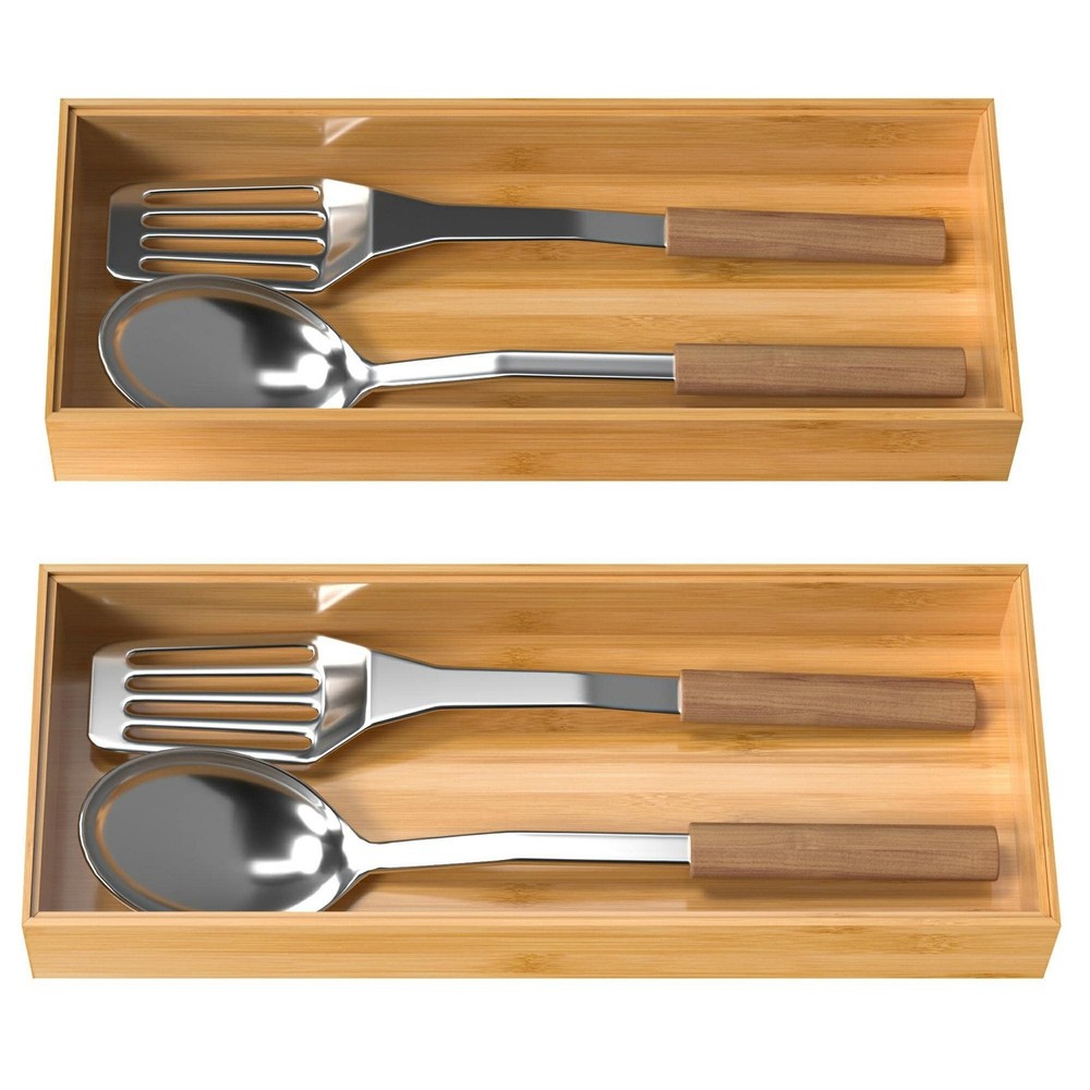 Bamboo Drawer Organizer, Stackable Utensil Organizer for Kitchen, Bamboo Stor...
