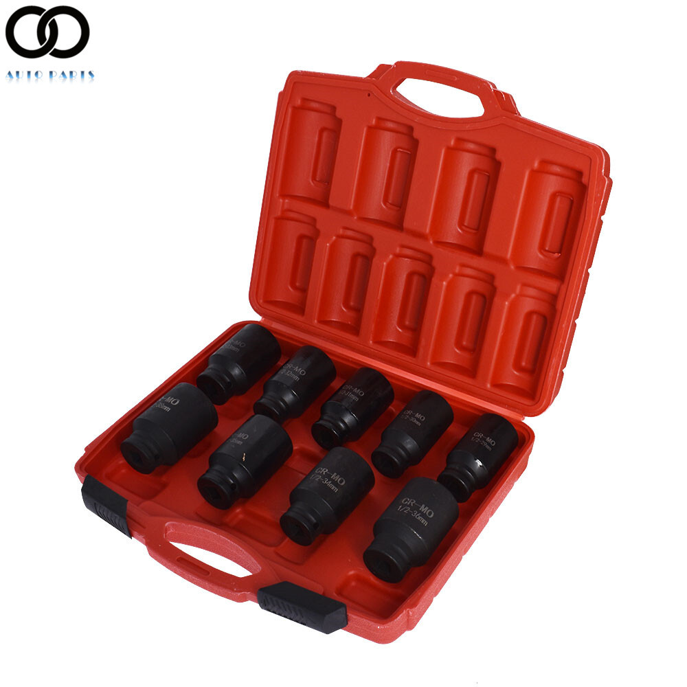 9PCS 1/2'' Drive Deep Impact Socket Set Metric Axle Hub Nut Sockets 29-38mm Set