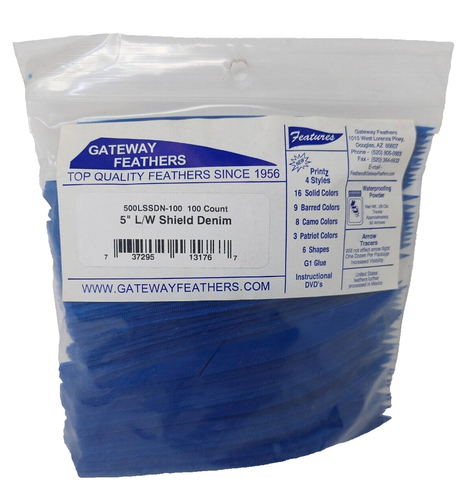 100 Pack Gateway Feathers 5" Left Wing: Shield Denim Blue 500LSSDN-100