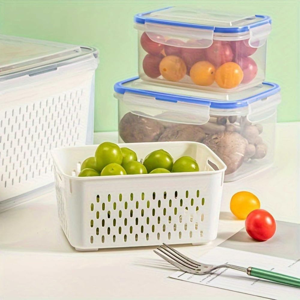 2 Pack Fruit Storage Containers for Fridge with Removable Colanders, Dishwasher