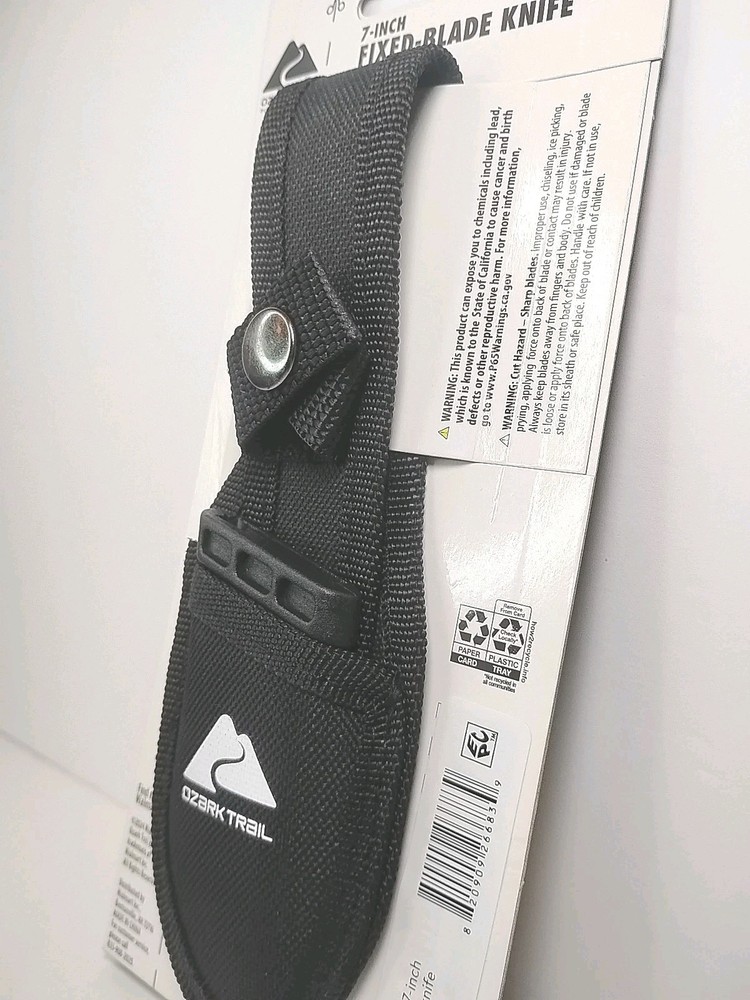 OZARK TRAIL 7 Inch Fixed Blade Knife With Polypropylene Black Handle & Sheath