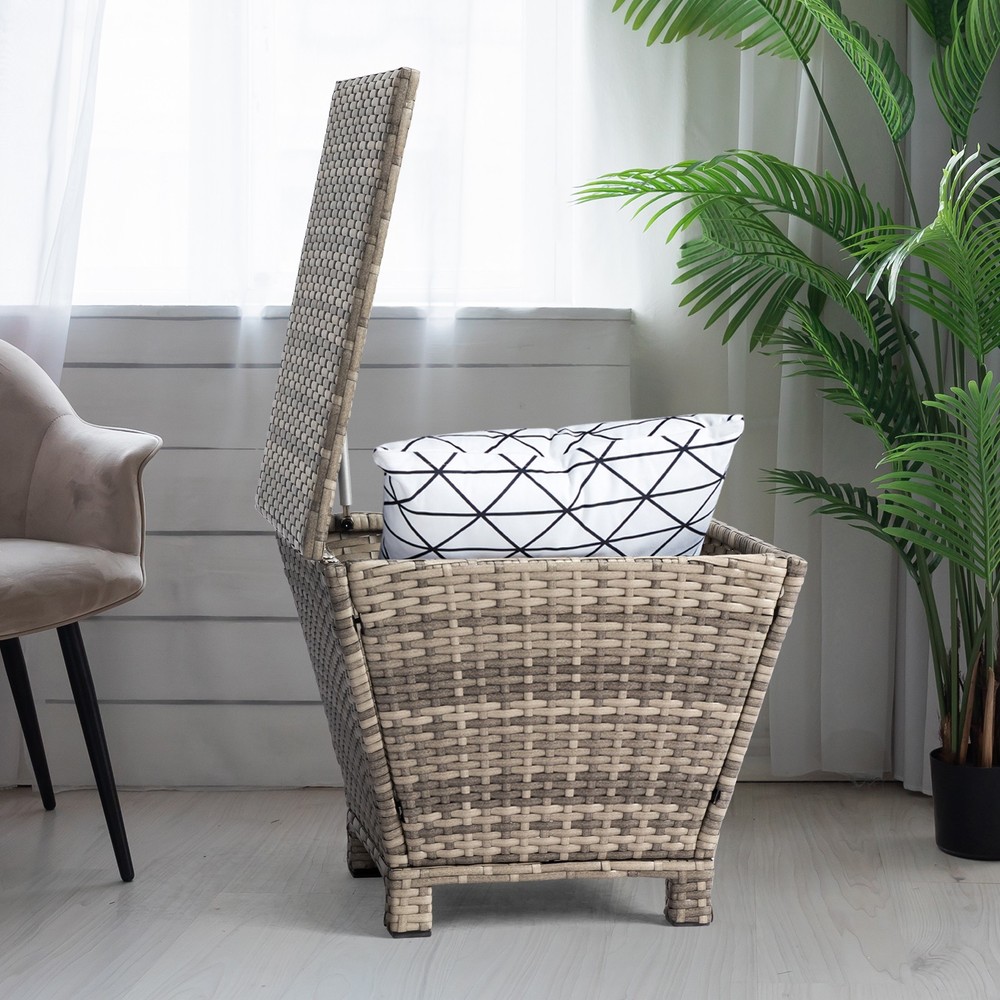 Outdoor PE Wicker Side Table with Storage, Small Patio