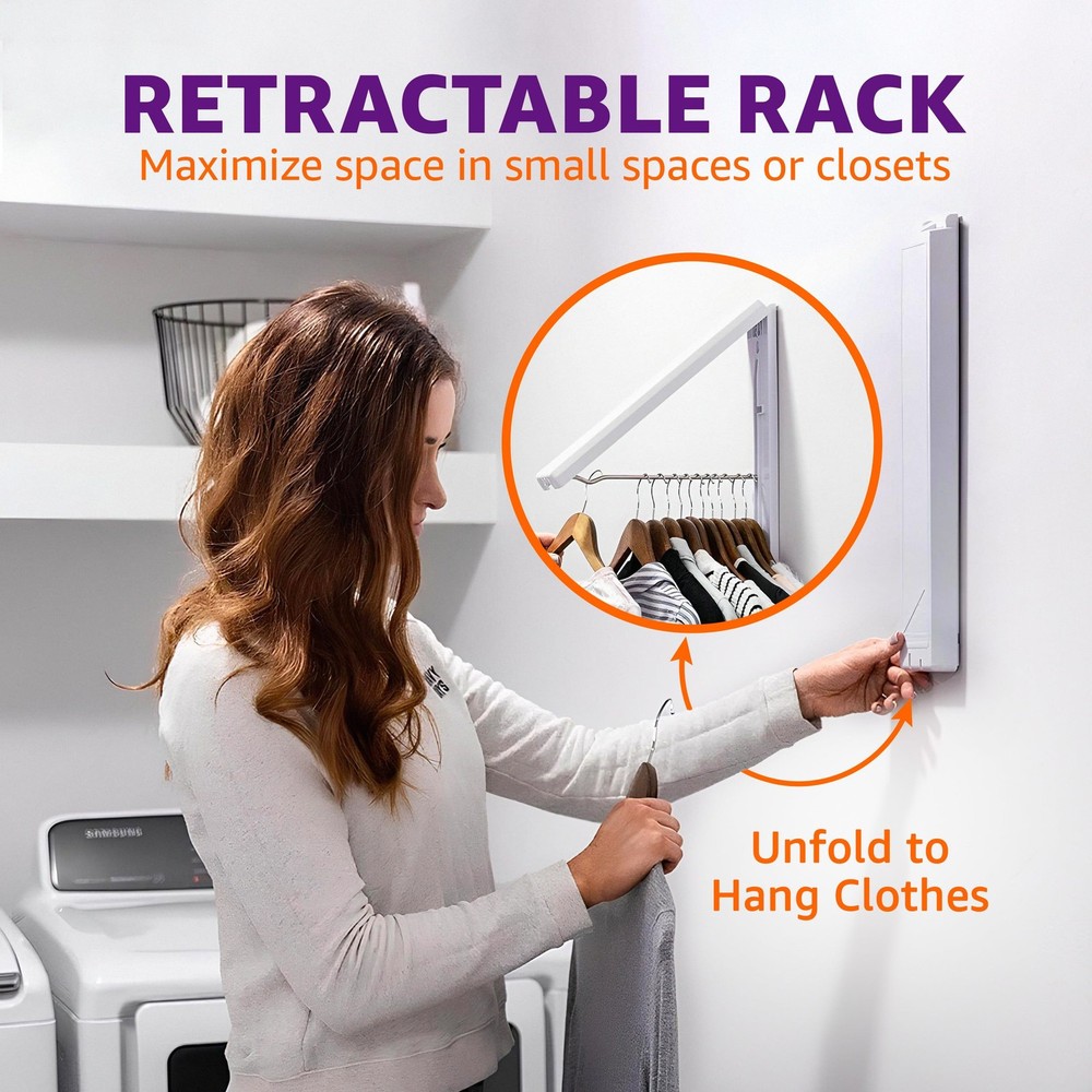 InstaHanger Clothes Drying Rack - Wall Mounted Laundry Drying Rack for Small