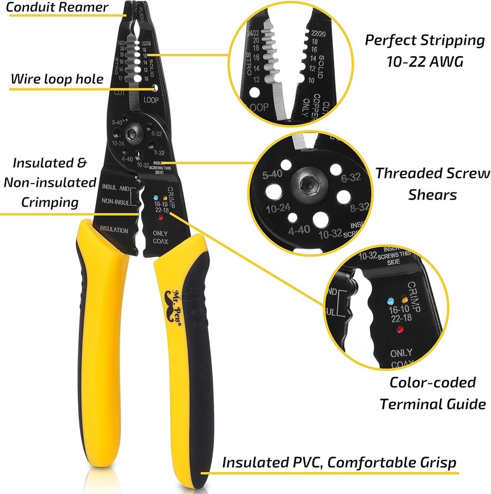 Wire Stripper, 8 inch, Wire Cutter, Wire Stripper Crimper, Wire Stripping Tool