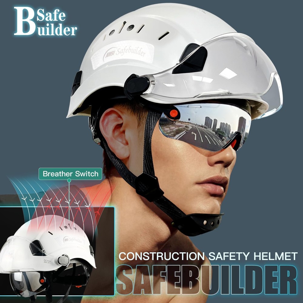 Safety Helmet Hard Hat with Visor Clear & Tinted Adjustable Vented ABS Work H...