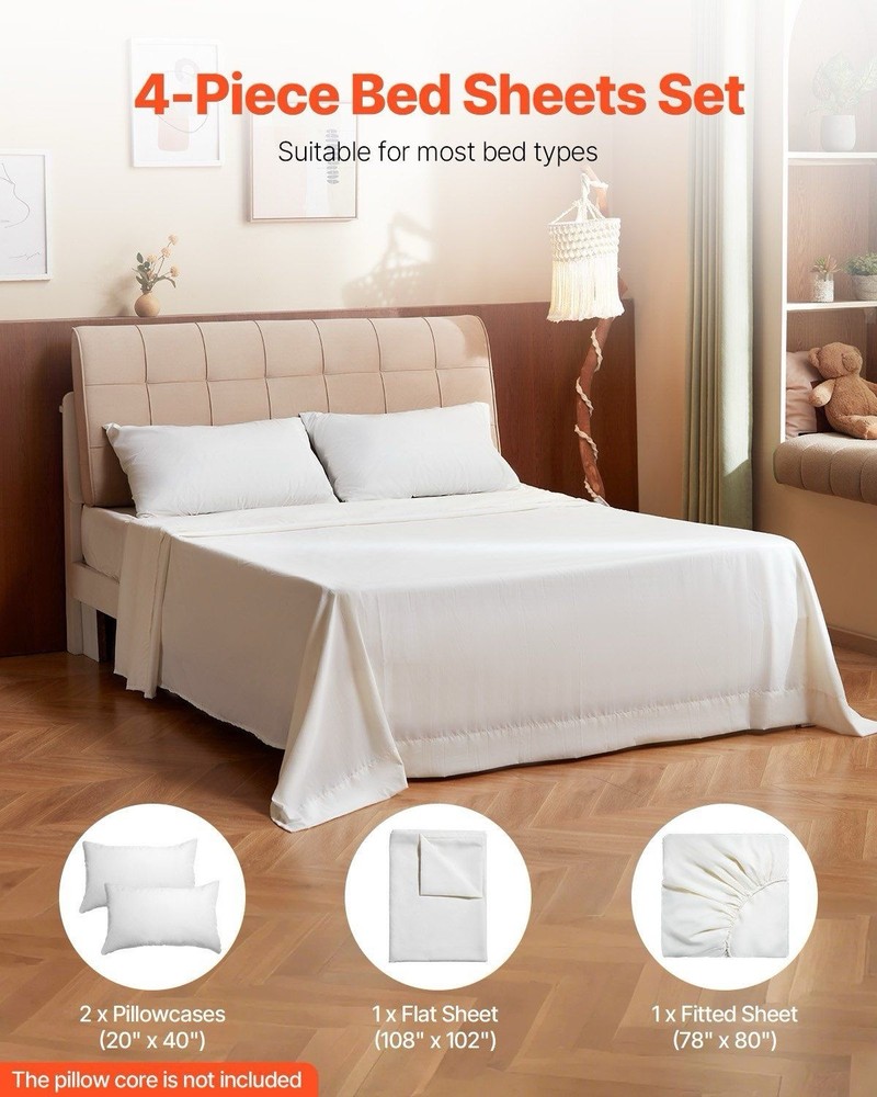 King Size 4-Piece Sheet Set - 100% Brushed Microfiber Deep Pocket Bedding