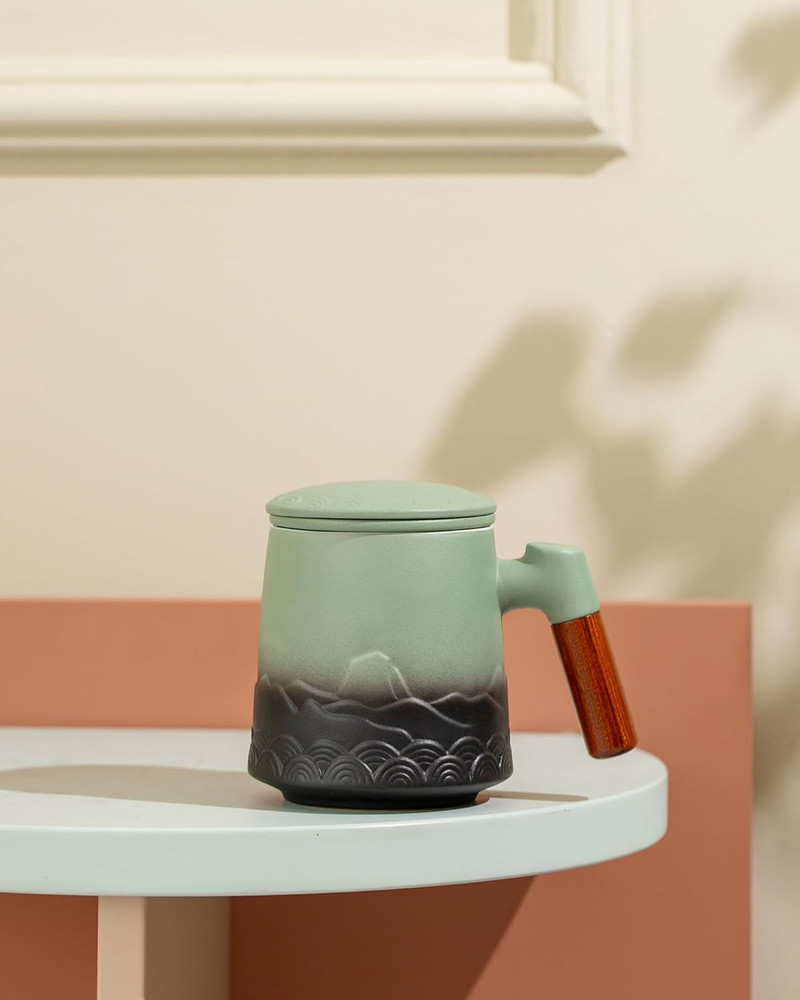 Ceramic Tea Mug With Infuser and Lid 16.9oz Loose Leaf Tea Cup Strainer Handle