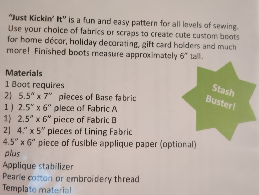 GLENDA WILDER DESIGNS - Quilt PATTERN - JUST KICKIN' IT - Mini Boot Pattern