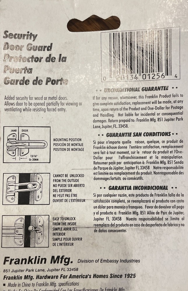 SECURITY Door Guard Hardware