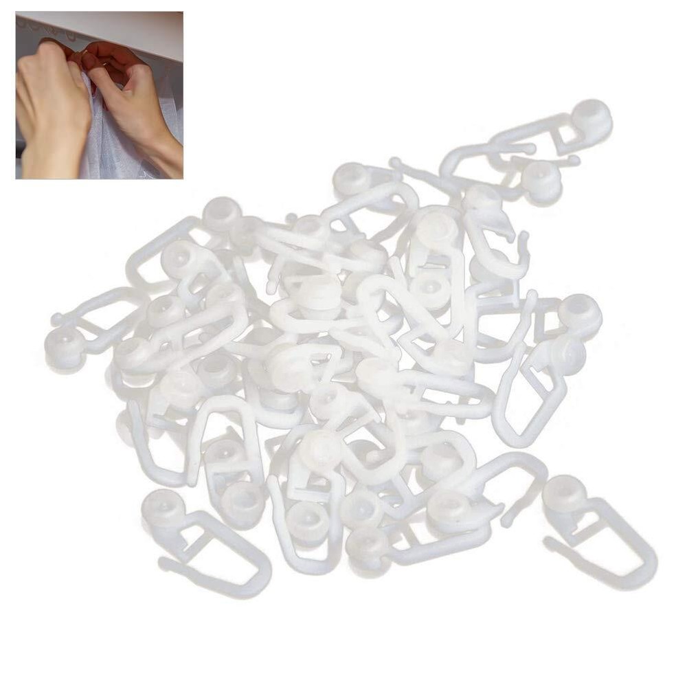 100Pcs Plastic Carrier Slide Wheels Rollers Curtain Track Hook Universal Curt...