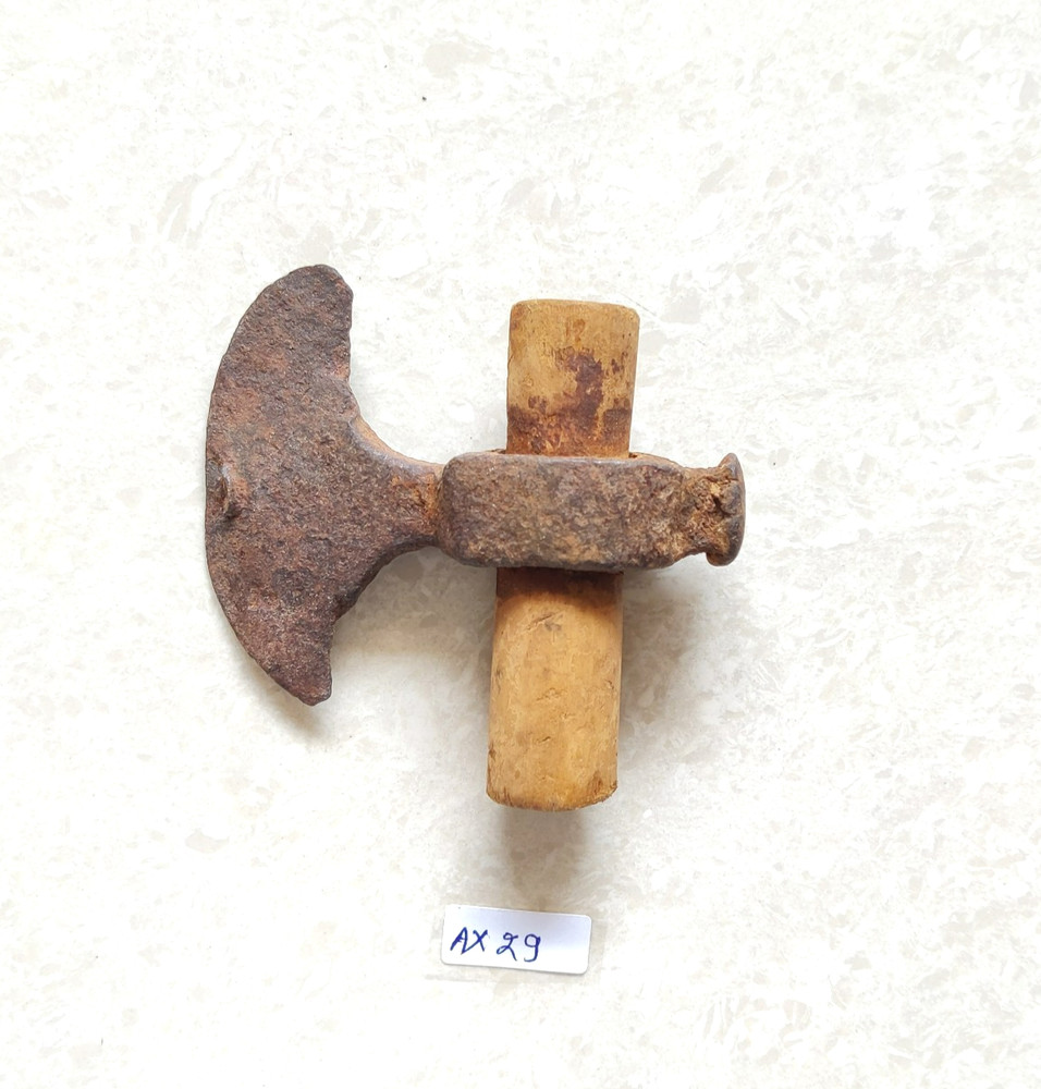 19c Vintage Primitive Handmade Iron Axe Half Moon Crescent With Half Haft AX29