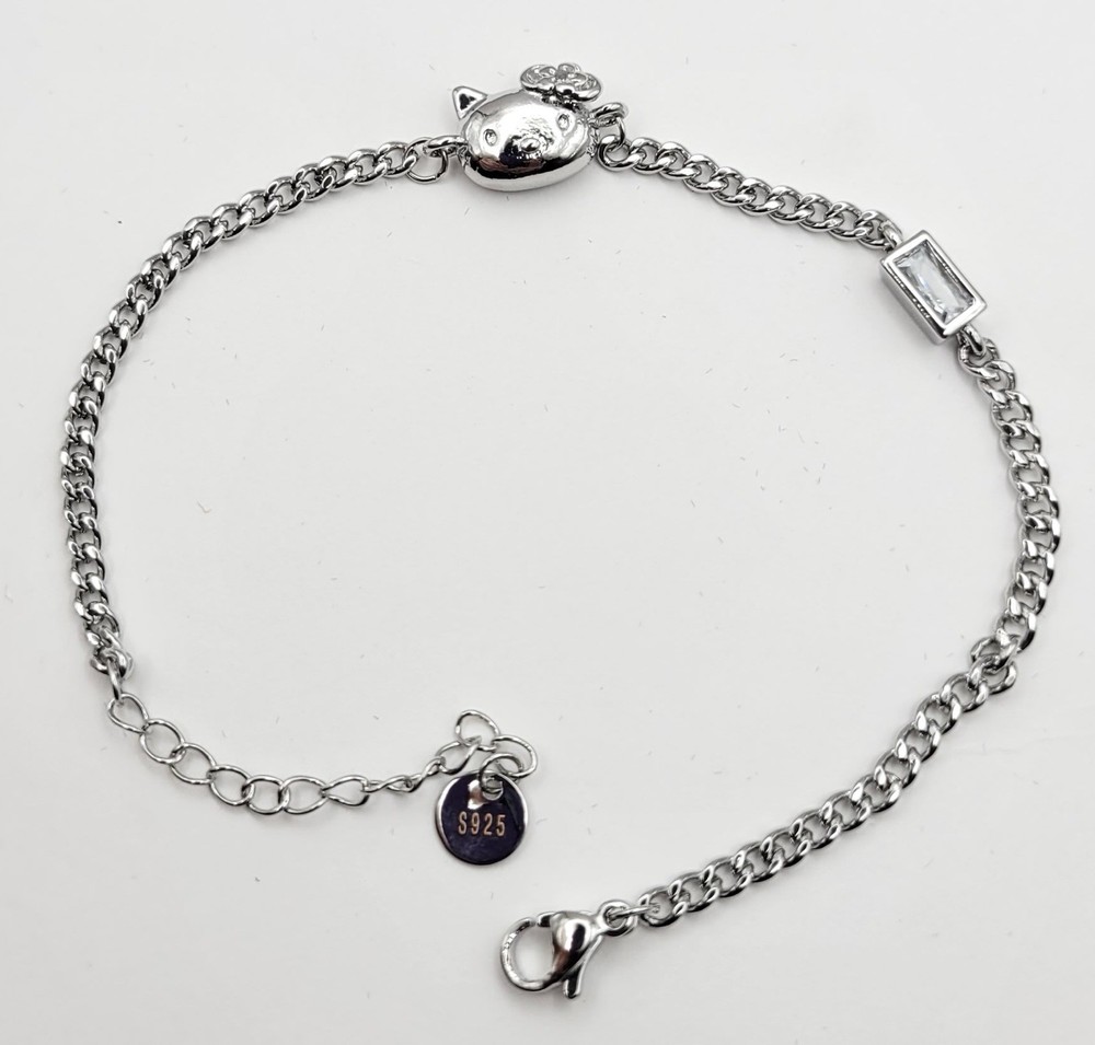 925 Sterling Silver Sanrio Hello Kitty Bracelet, 7.48” Adjustable Length