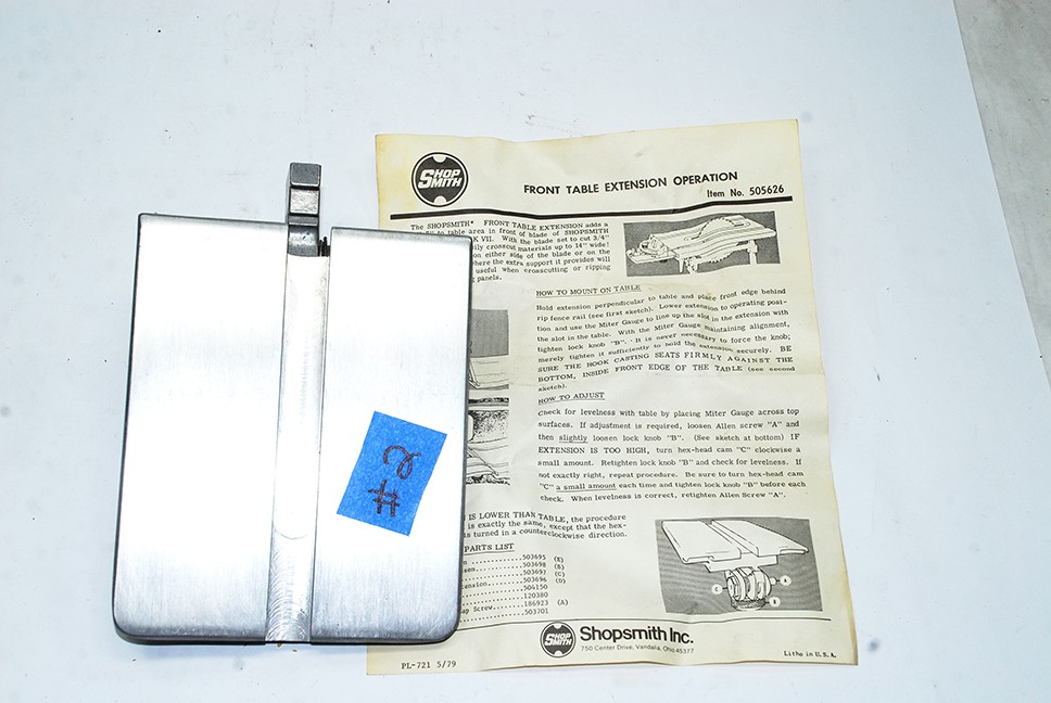 ShopSmith Mark V 500 Front table Extension **SEE DISCRIPTION (#2)