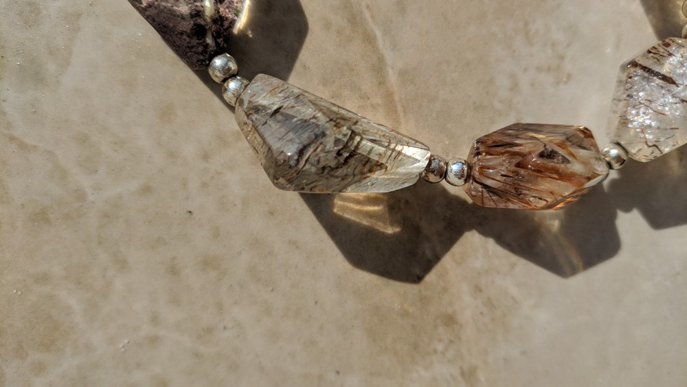 Natural Red White Rutilated Quartz bracelet protective true stone original