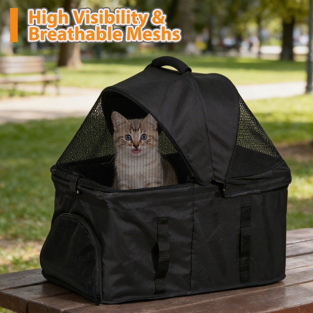 Dog Stroller Cat Stroller 3-in-1 Multifunctional with 4 Wheels Black Foldable