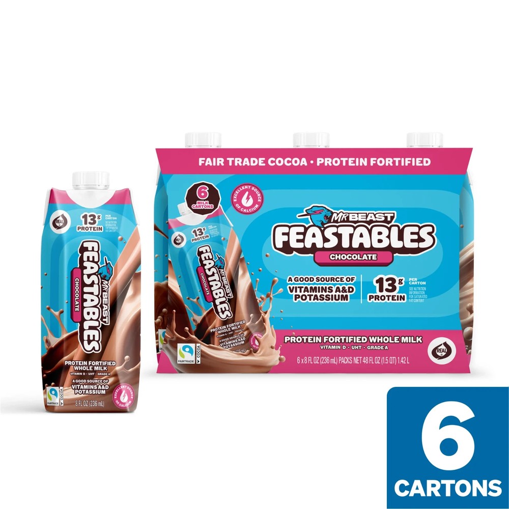 Feastables Protein Chocolate Milk 8oz – Shelf-Stable 6-Pack