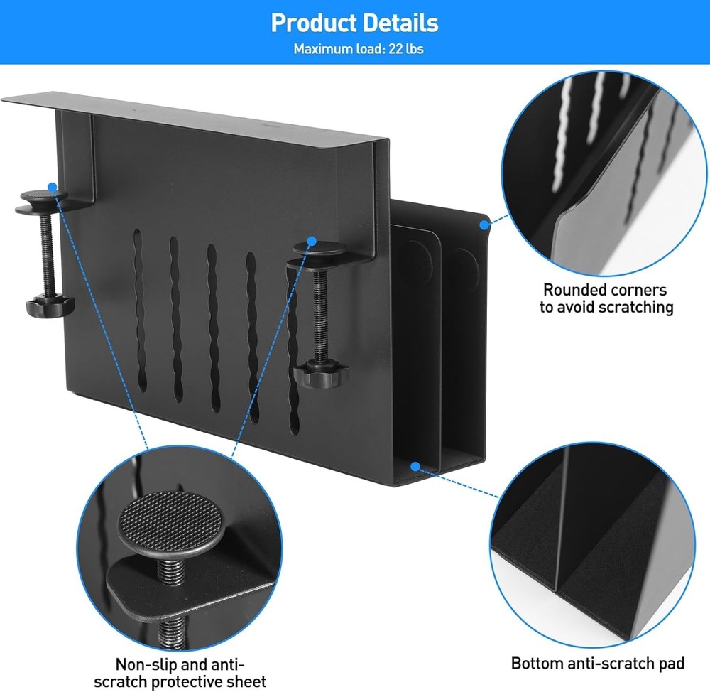 MAXECHO Desk Side Storage, Under Laptop Mount, Table Double-deck, Black