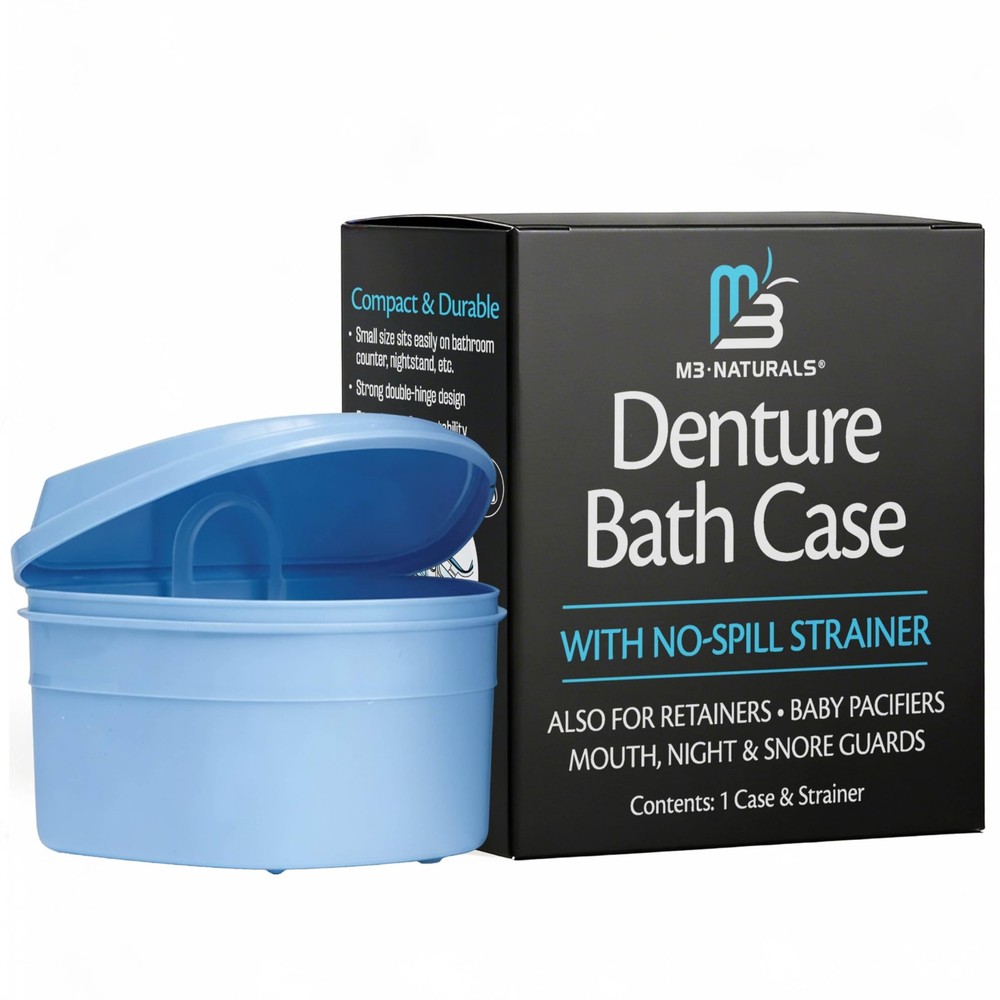 Denture Bath Case and Retainer Case, (1 Count), Blue