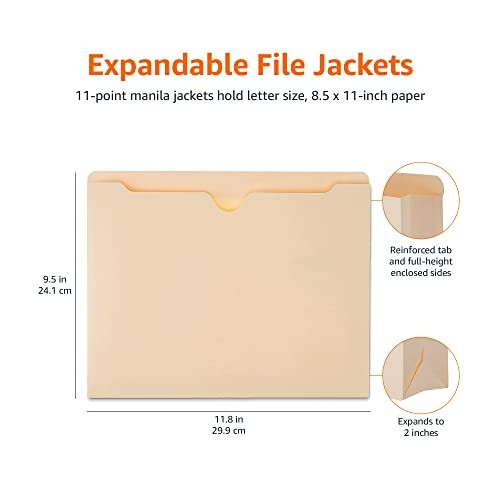 Amazon Basics File Folders Jacket, Reinforced 2 Inch Expansion, Manila