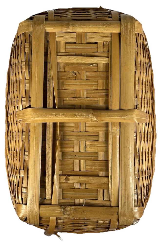 Lidded Herringbone Woven Basket Storage Trunk Split Bamboo Rattan Cane