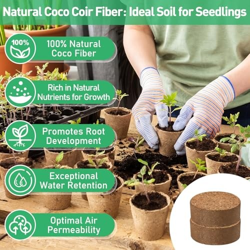 Pcsmm Organic Coco Coir Seed Starter Soil, Compressed Coconut Coir 50 50mm