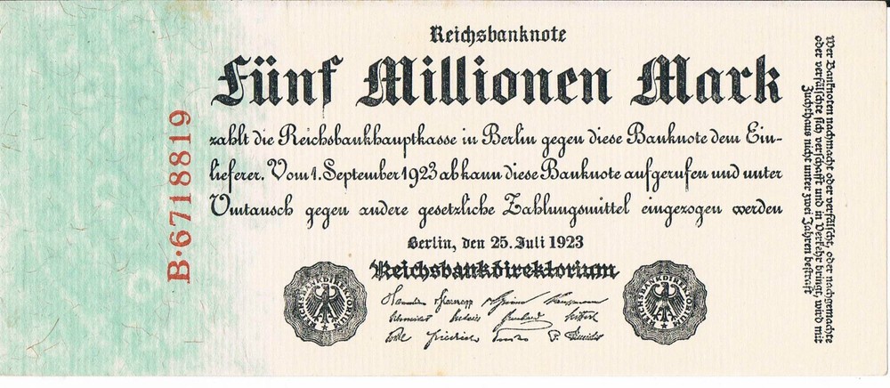 GERMANY BANKNOTE 5 MILLION P95 1923 aUNC