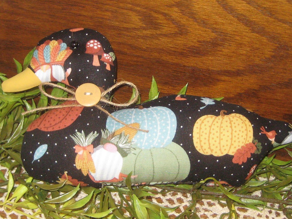 Fall Decor 3 Gnome Ducks Bowl Fillers Handmade Gift Blue Pumpkins Fabric