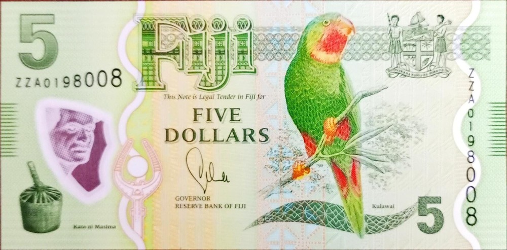 Fiji 5 Dollars Prefix ZZ Replacement Polymer UNC