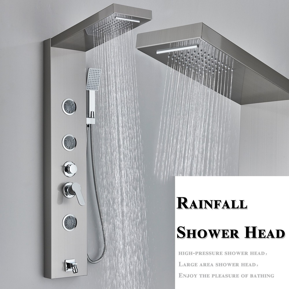Shower Panel Tower System Stainless Steel 5-Function Rain Waterfall Massage Jets