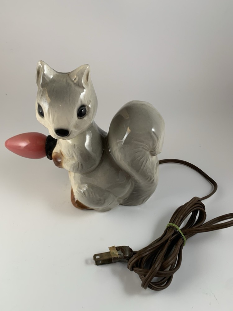 Working Vintage Ceramic Grey Squirrel TV Lamp Nightlight - 7 “ X 4”