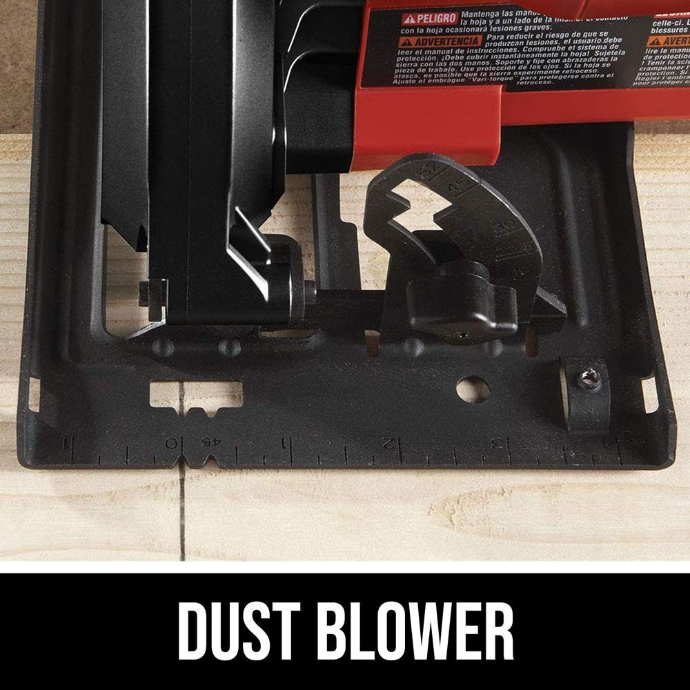 Red 13-Amp Circular Saw - Compact Design with Bevel & Dust Blower Features