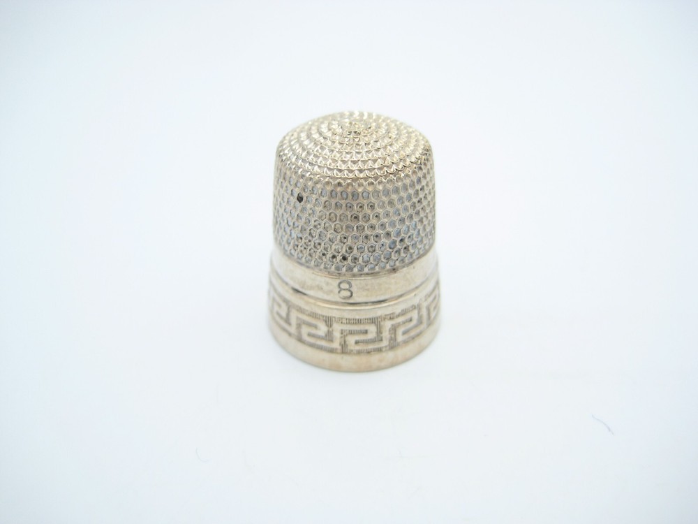 Antique Sterling Silver Sewing Thimble Size 8 Greek Key Pattern
