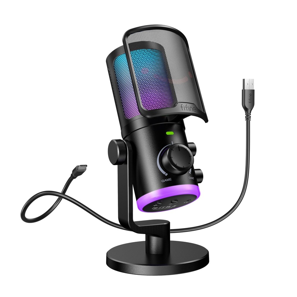 FIFINE Gaming PC Microphone, USB Streaming Microphone with Game Chat Balance,...