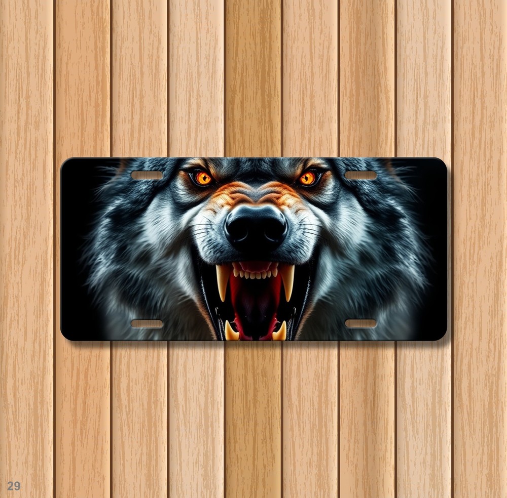 Aggressive Wolf License Plate Snarling Design Add Text Decorative Plate Unique G