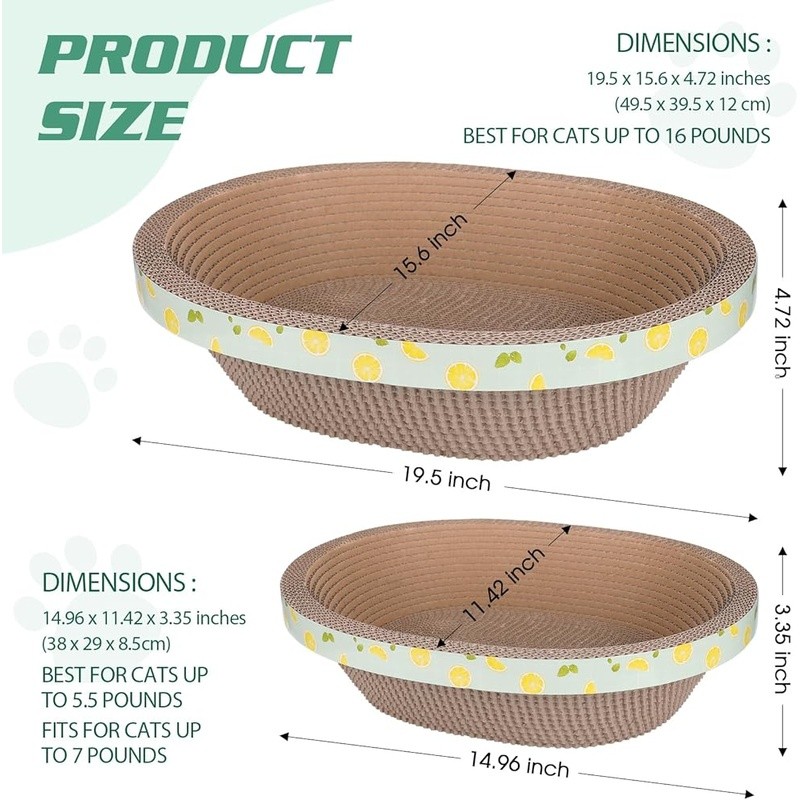 Cozy Oval Cat Bed W/ Slanted Support & Durable Scratching Pad Indoor Use