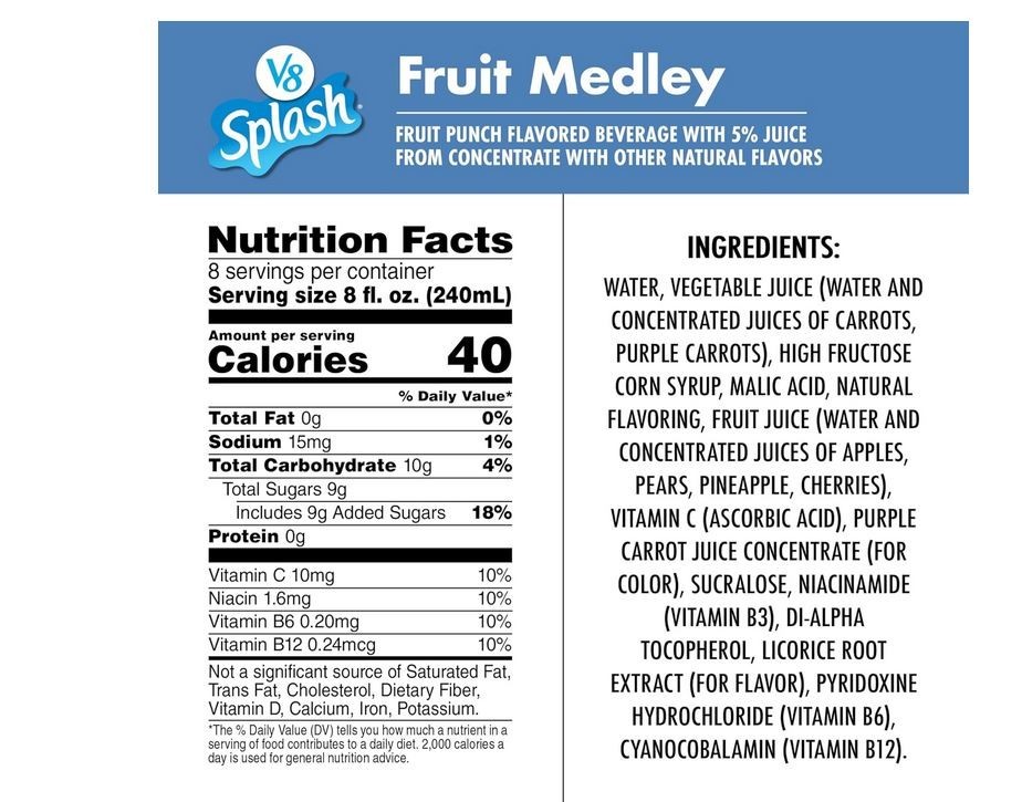 V8 Splash Fruit Medley Flavored Beverage, 64 fl oz Bottle (6 Pack)
